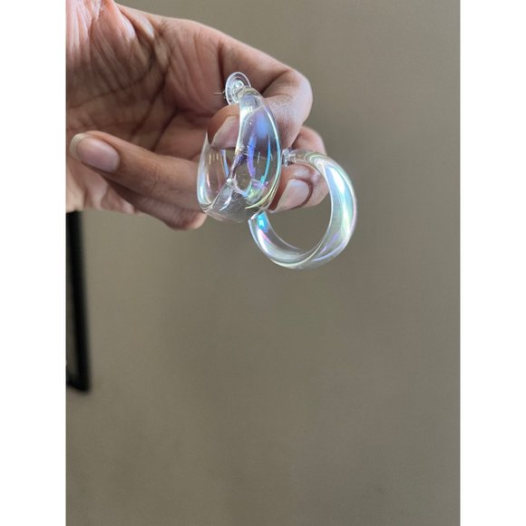 Chunky Clear Acrylic hoop earrings long white ice large holographic  iridescent - Picture 1 of 7